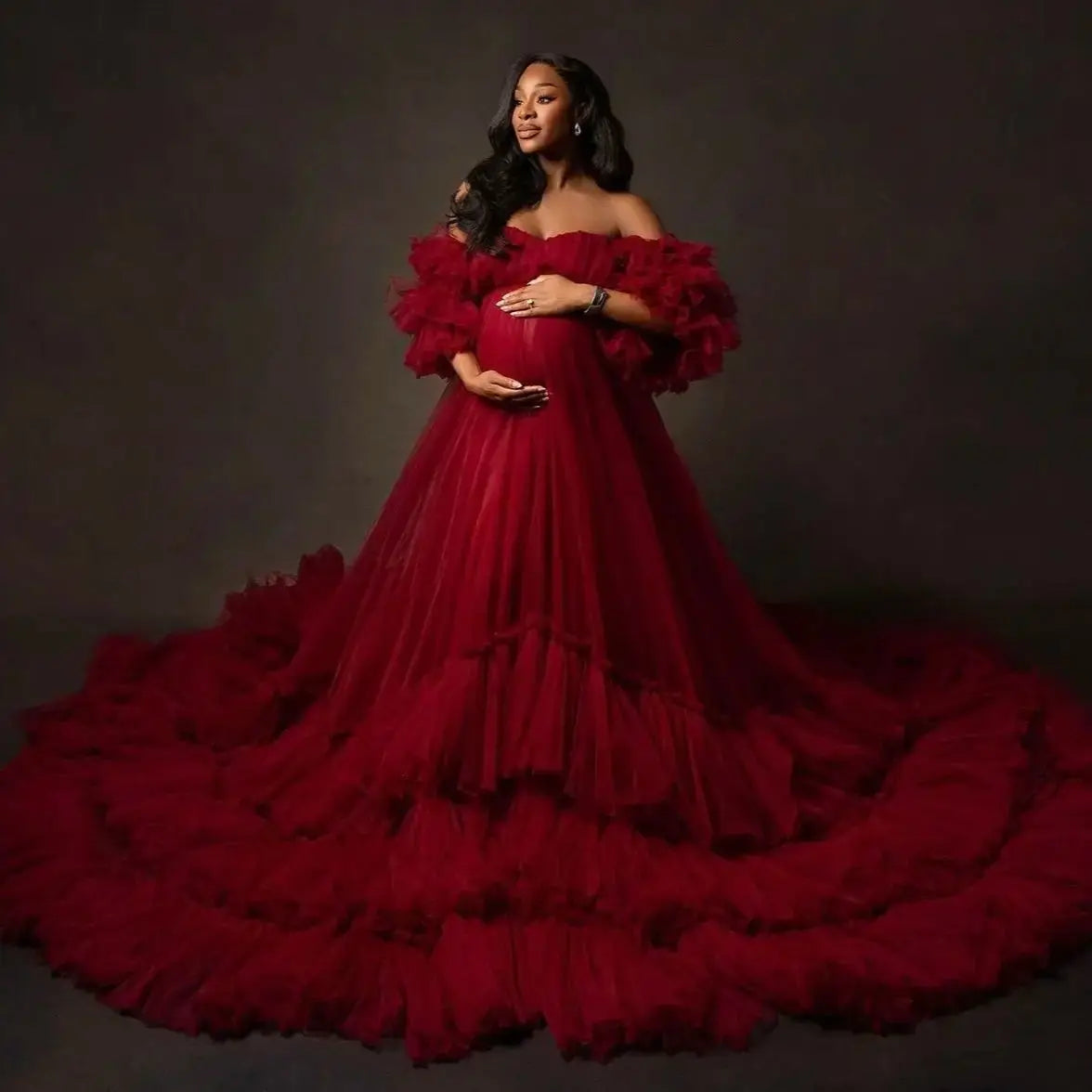 Ruffles Off the Shoulder Baby Shower Gowns