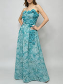 Blue Loose Spliced Flowers Dresses