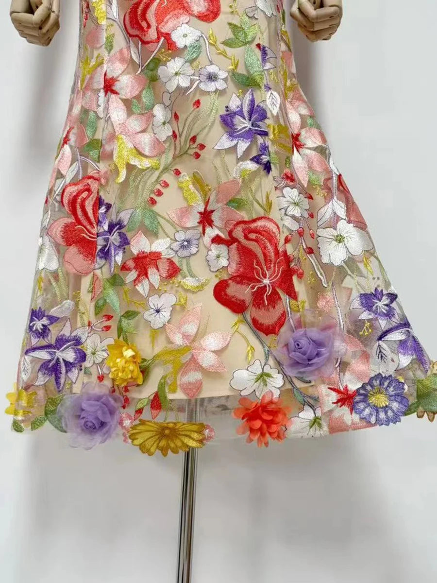 3D Flower Embroidery Dress