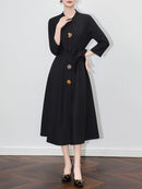 Solid Spliced 3D Buttons Dresses