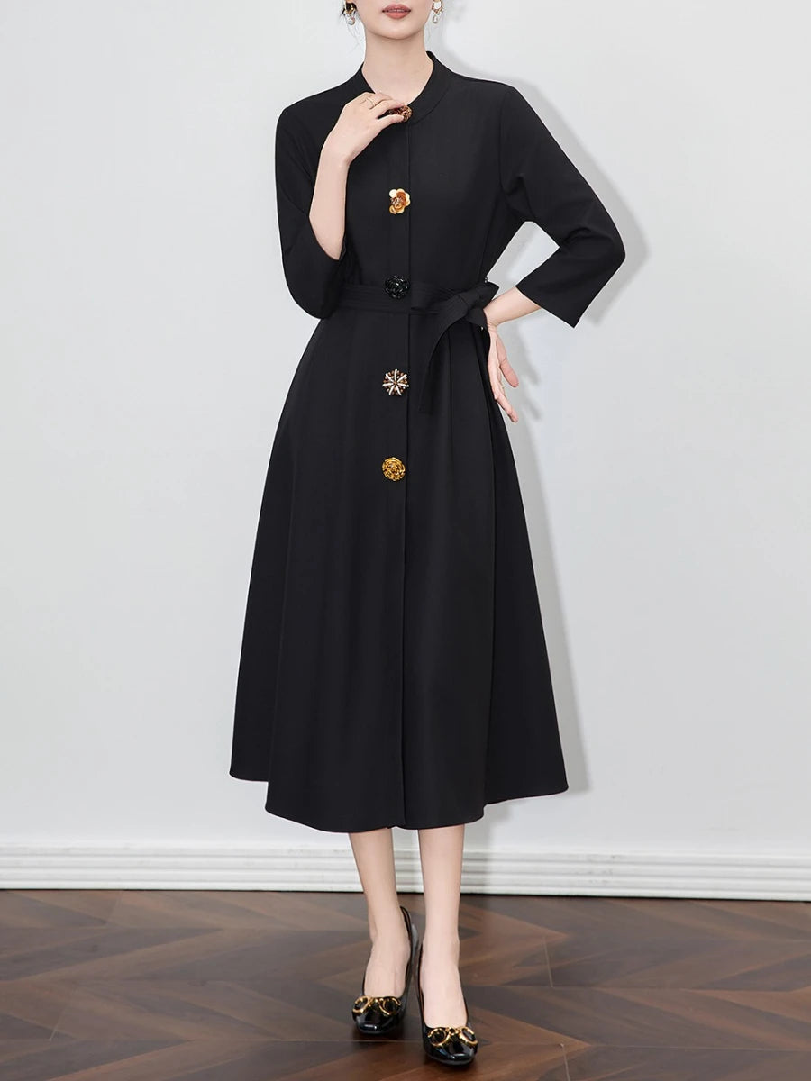 Solid Spliced 3D Buttons Dresses