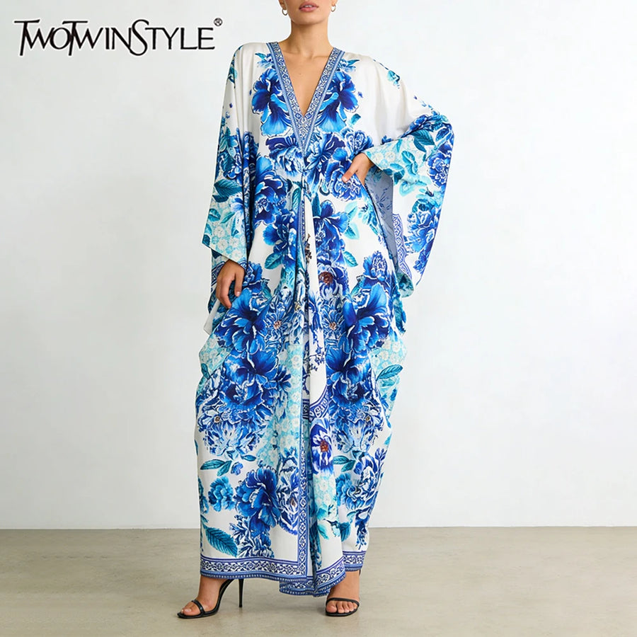 Loose Printing Draped Casual Dresses
