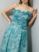 Blue Loose Spliced Flowers Dresses