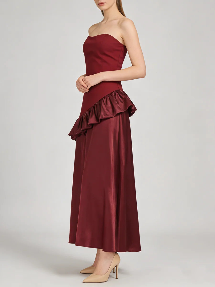 Spliced Ruffles Folds Long Dress