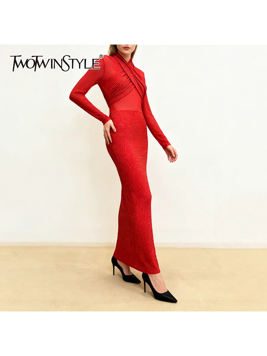 Sheer Spliced Hot Fix Dresses