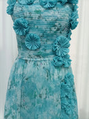 Blue Loose Spliced Flowers Dresses