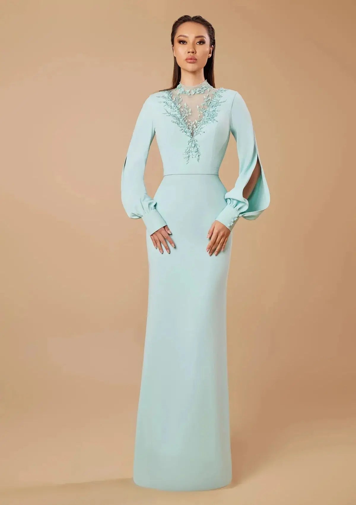 Mermaid High Neck Lace Beads Dress