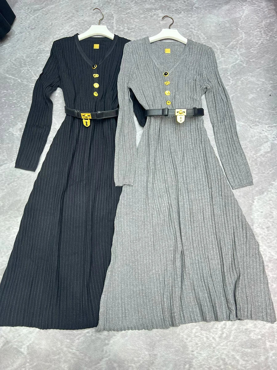 Buttons Knit Dresses