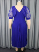 Plus Size Sheer Puff Sleeves with Rhinestone Dress