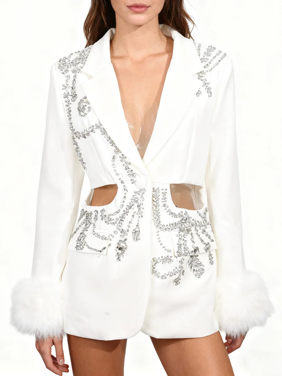 Solid Hollow Out Diamonds Elegant Blazers