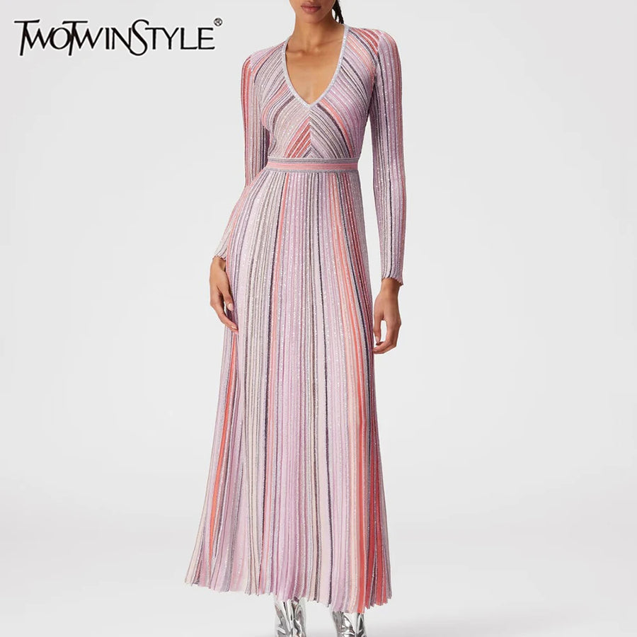 Color Striped Casual Long Dresses
