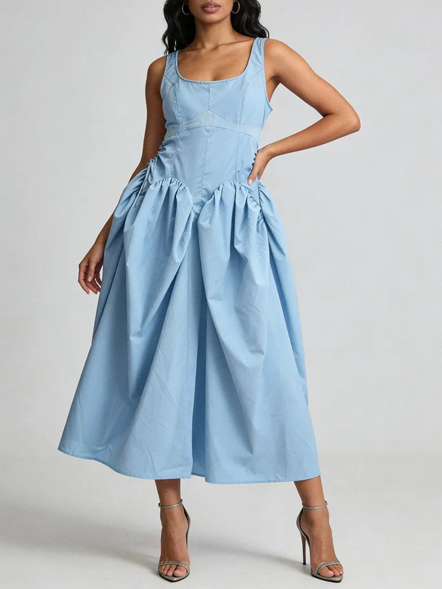 Solid Slimming Spliced Dress