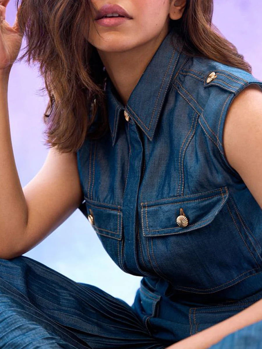 Patchwork Pockets Denim Dress