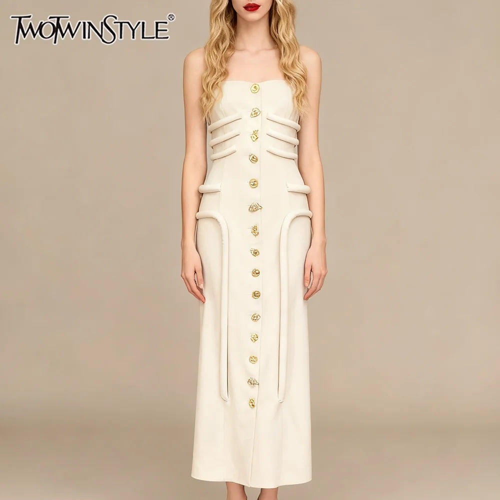 Solid Slimming Spliced Buttons Dresses