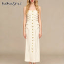 Solid Slimming Spliced Buttons Dresses