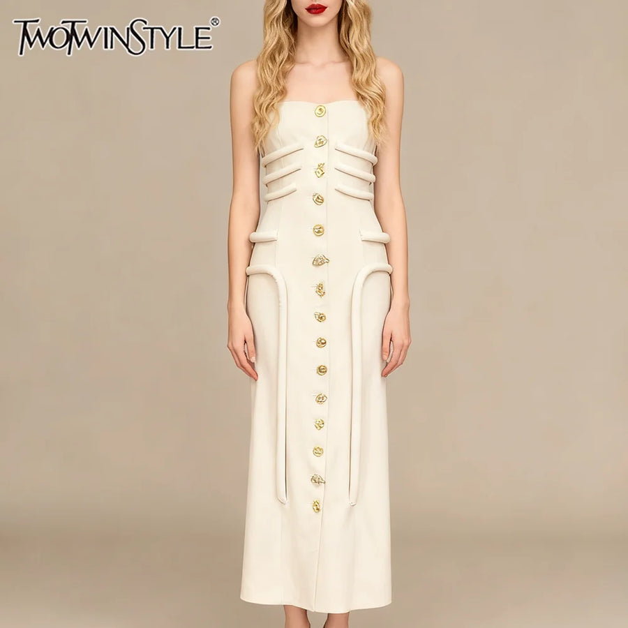 Solid Slimming Spliced Buttons Dresses