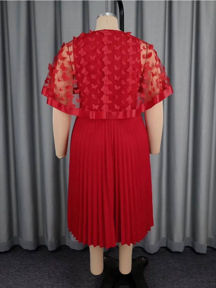 Plus Size Elegant Red Midi Dress