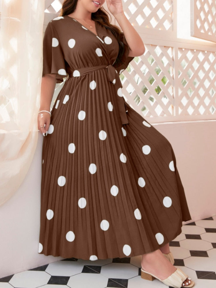 Sleeve Dot Pleated Dress