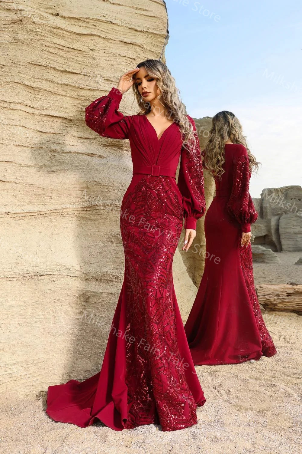 Glitter Sequins V Neck Dresses