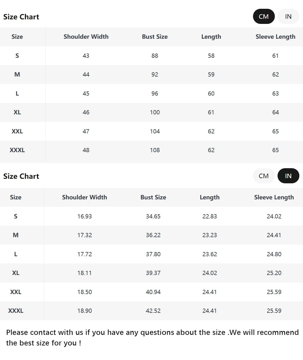 Jacket Size Chart / M