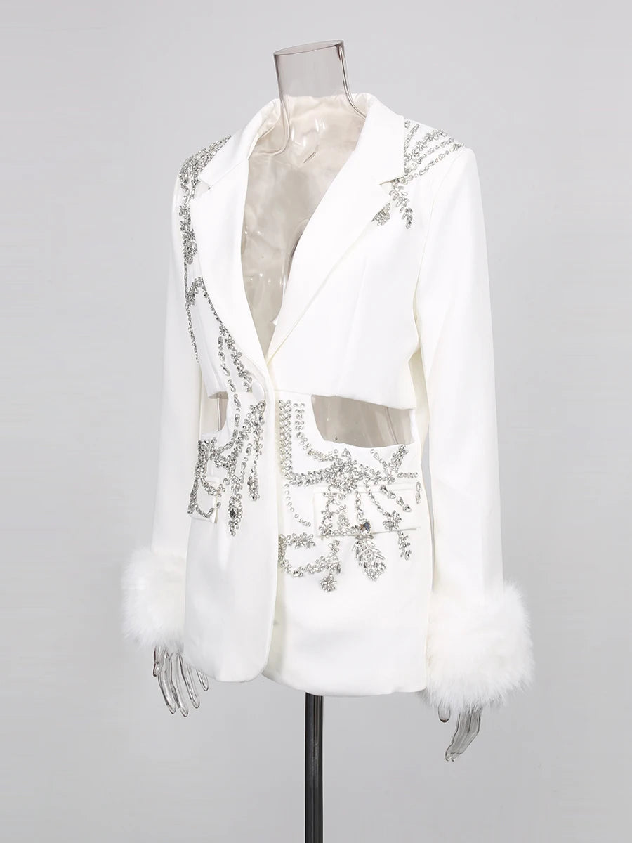 Solid Hollow Out Diamonds Elegant Blazers