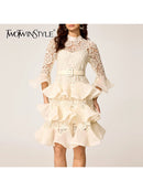 Sheer Spliced Embroidery Dresses