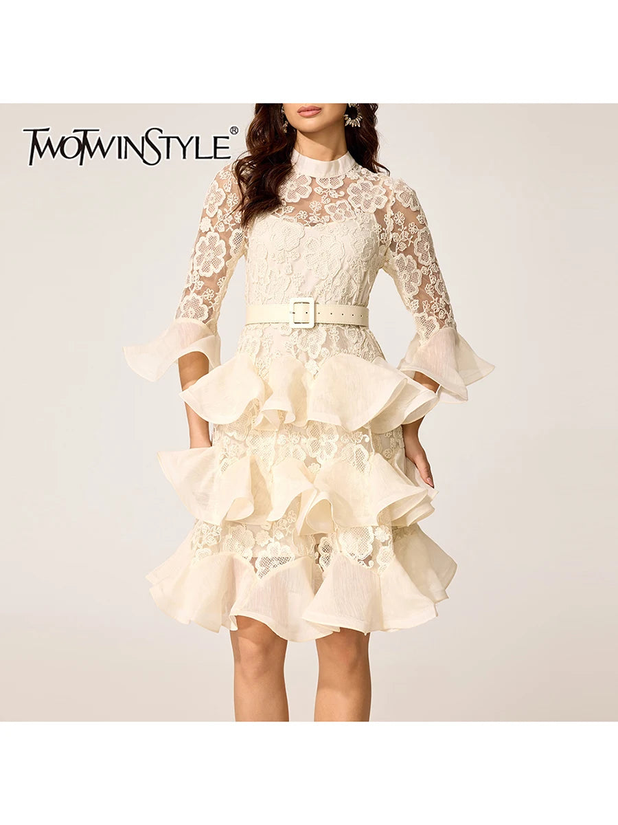 Sheer Spliced Embroidery Dresses