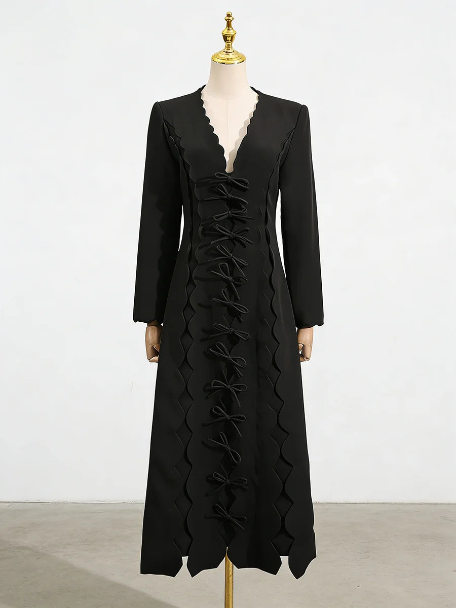 Solid Spliced Bowknot Temperament Dresses