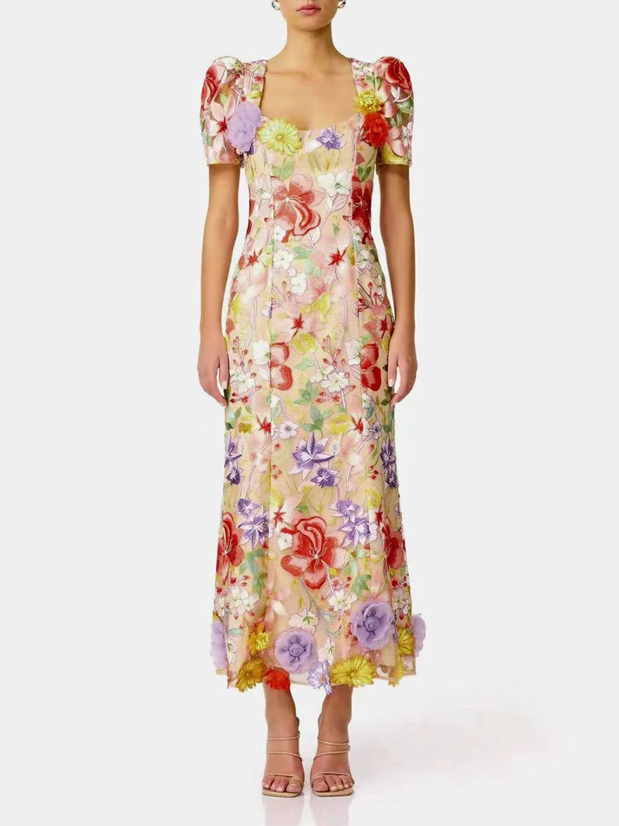 3D Flower Embroidery Dress