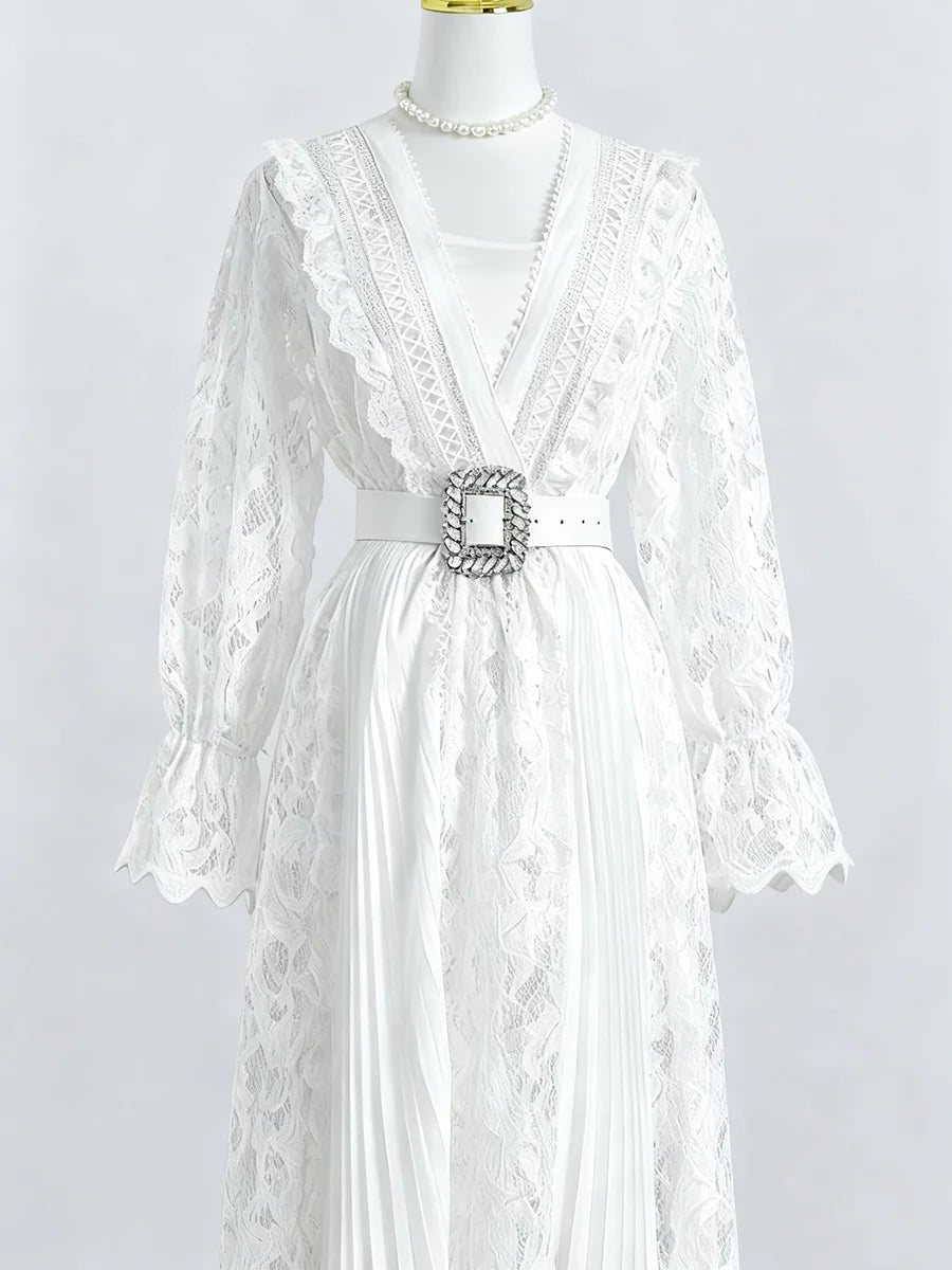 Hollow Out Spliced Lace  Dresses