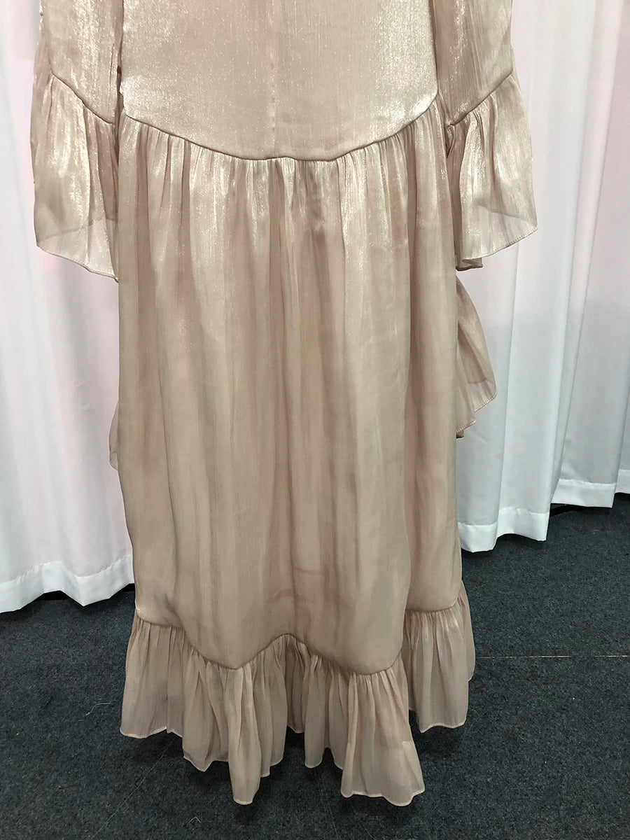 TWOTWINSTYLE Fashion Spliced Ruched Irregular Long Dress for Women Round Neck Sleeveless Tunic Patchwork Cloak Dresses Female
