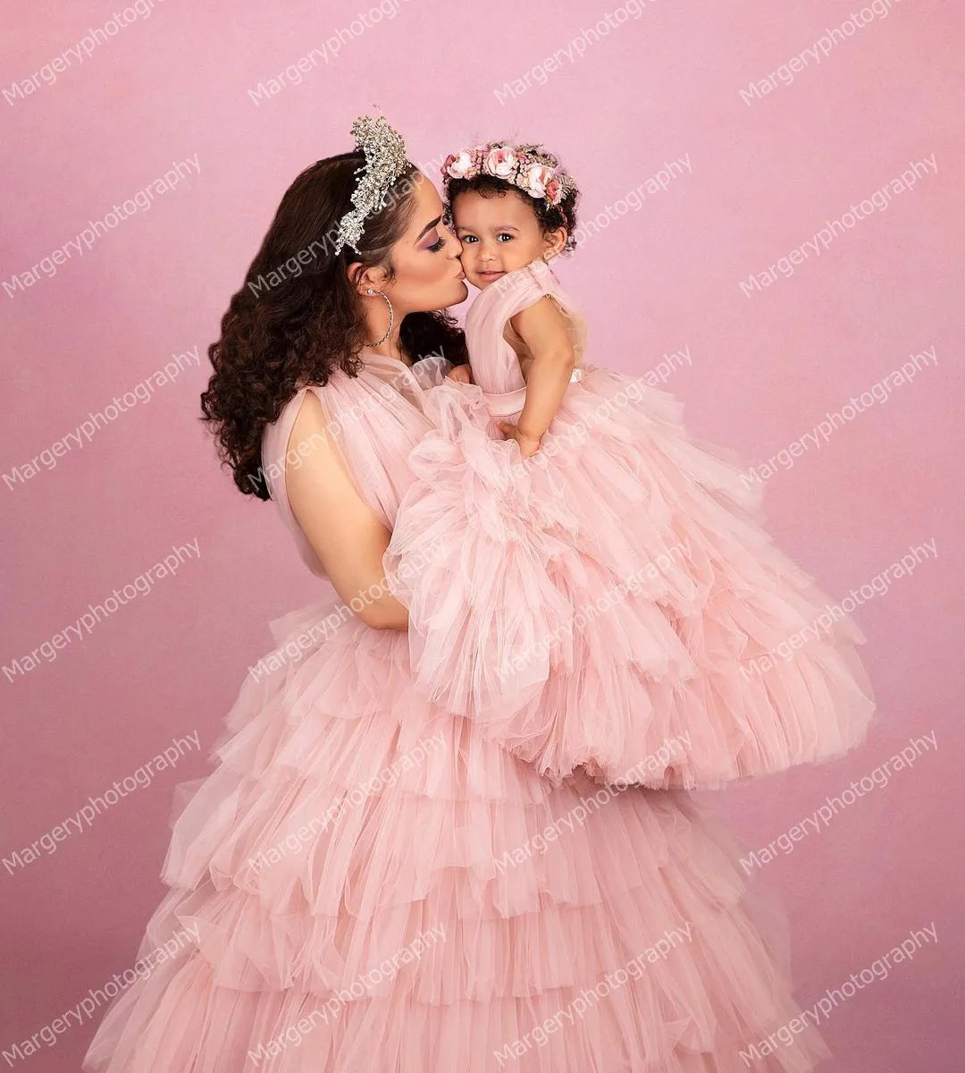 Mother And Daughter Sleeveless Ruffles Tiered Dress