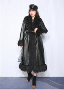 Long Loose Black Quilted Leather Coat