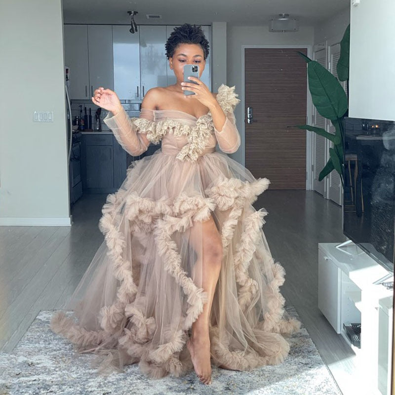 Off the Shoulder Maternity Tulle Robe