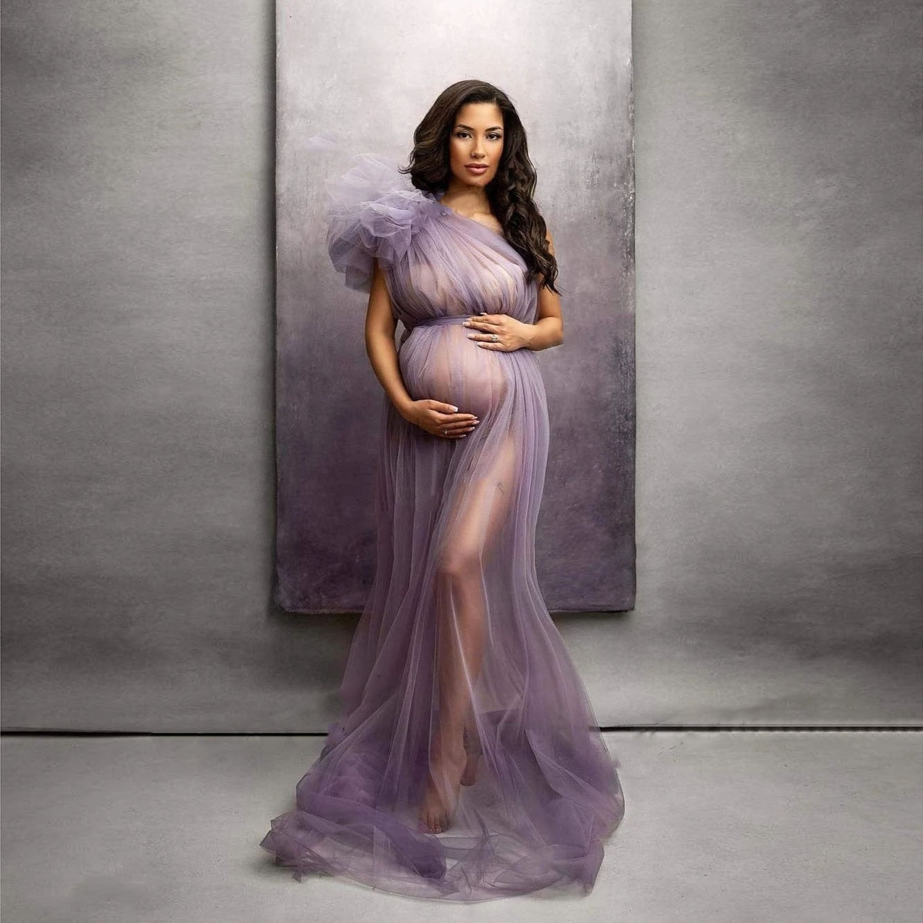 Mauve One Shoulder Maternity Dresses Photoshoot