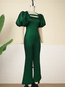 Plus Size Bodycon Jumpsuits for Women 3XL 4XL Short Puff Sleeve Empire Package Hip Long Straight Evening Party One Piece Outfits
