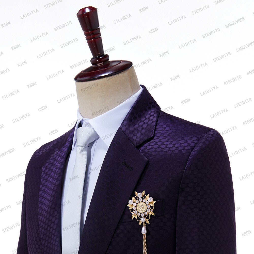 Men’s Purple Embossing Suit