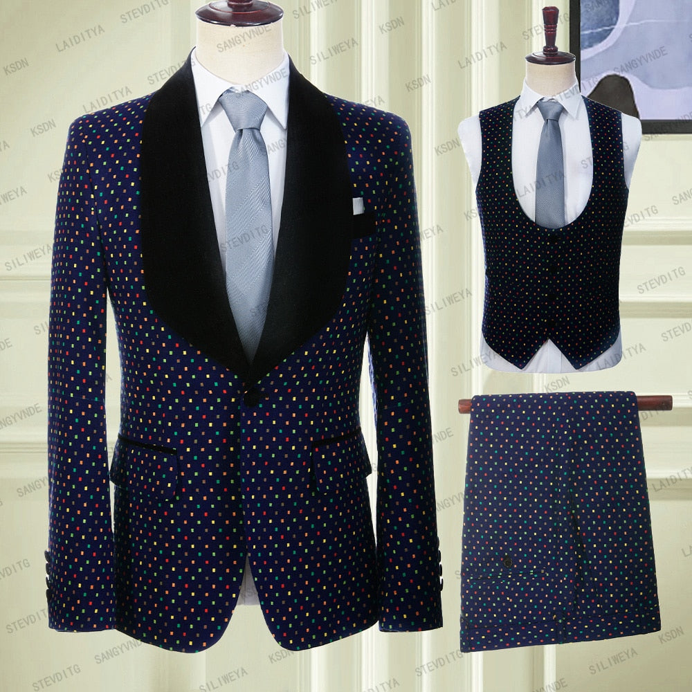Navy Blue 3 Pieces Linen Suit