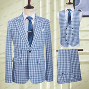 Men’s Suits 3 Pieces Blue Checkered Suit