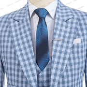 Men’s Suits 3 Pieces Blue Checkered Suit