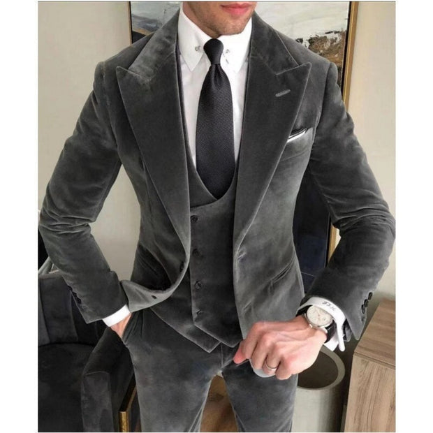Men’s Business Gray Velvet Suit