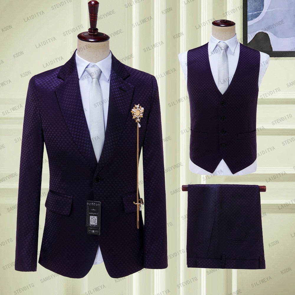 Men’s Purple Embossing Suit