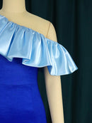Blue Cold Shoulder Ruffles Dress