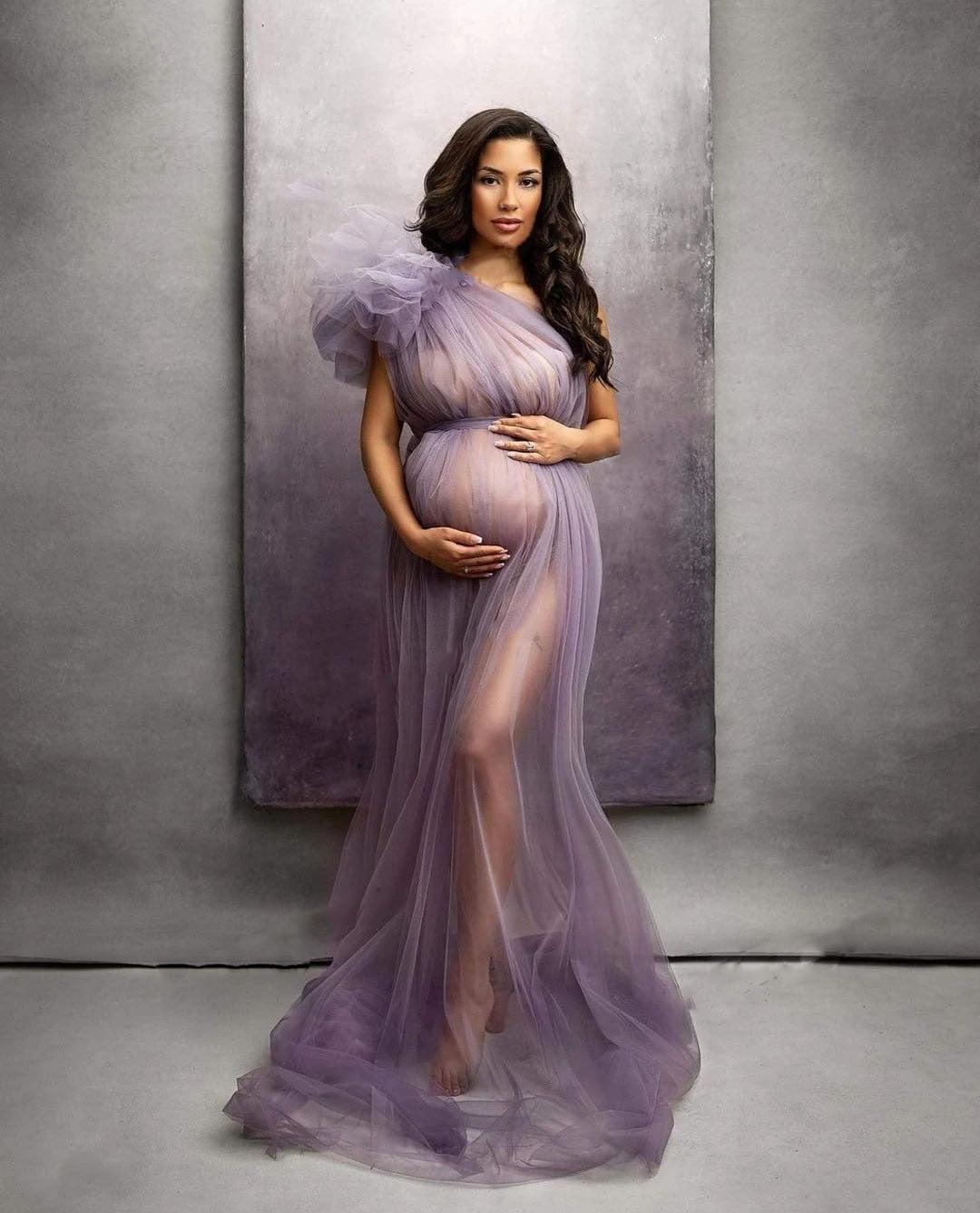 Mauve One Shoulder Maternity Dresses Photoshoot