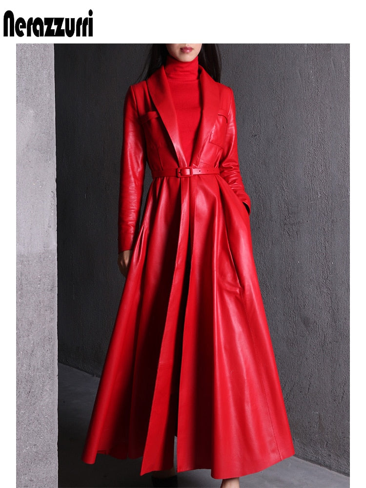 Plus Size Maxi Leather Trench Coat