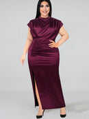 Plus Size Burgundy Long Slit Dress